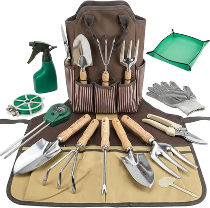 14 PCS Garden Tool Set with Soil Moisture Meter Stainless Stell Heavy Duty Gardening Hand Tools