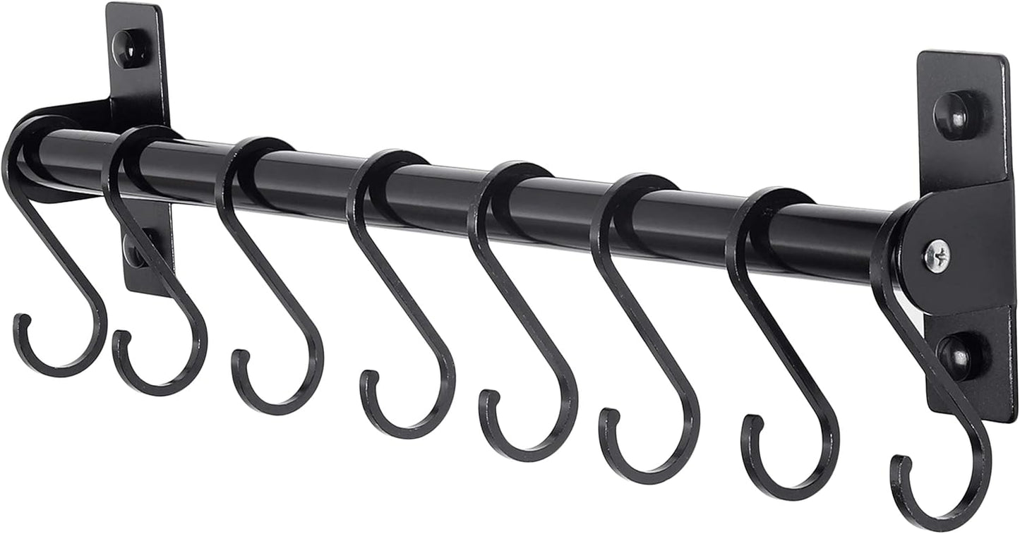 Kitchen Utensil Holder Hanger Pot and Pan Rack Wall Mounted Kitchen Rail with 8 Hooks for Hanging Cooking Utensils
