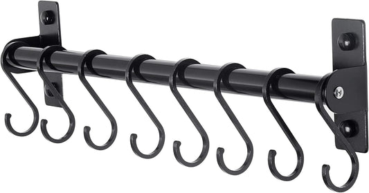 Kitchen Utensil Holder Hanger Pot and Pan Rack Wall Mounted Kitchen Rail with 8 Hooks for Hanging Cooking Utensils