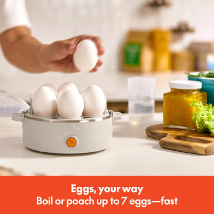 Electric Egg Cooker 7 Eggs Capacity Tray Single Stack for Poached, Scrambled Hard Medium & Soft