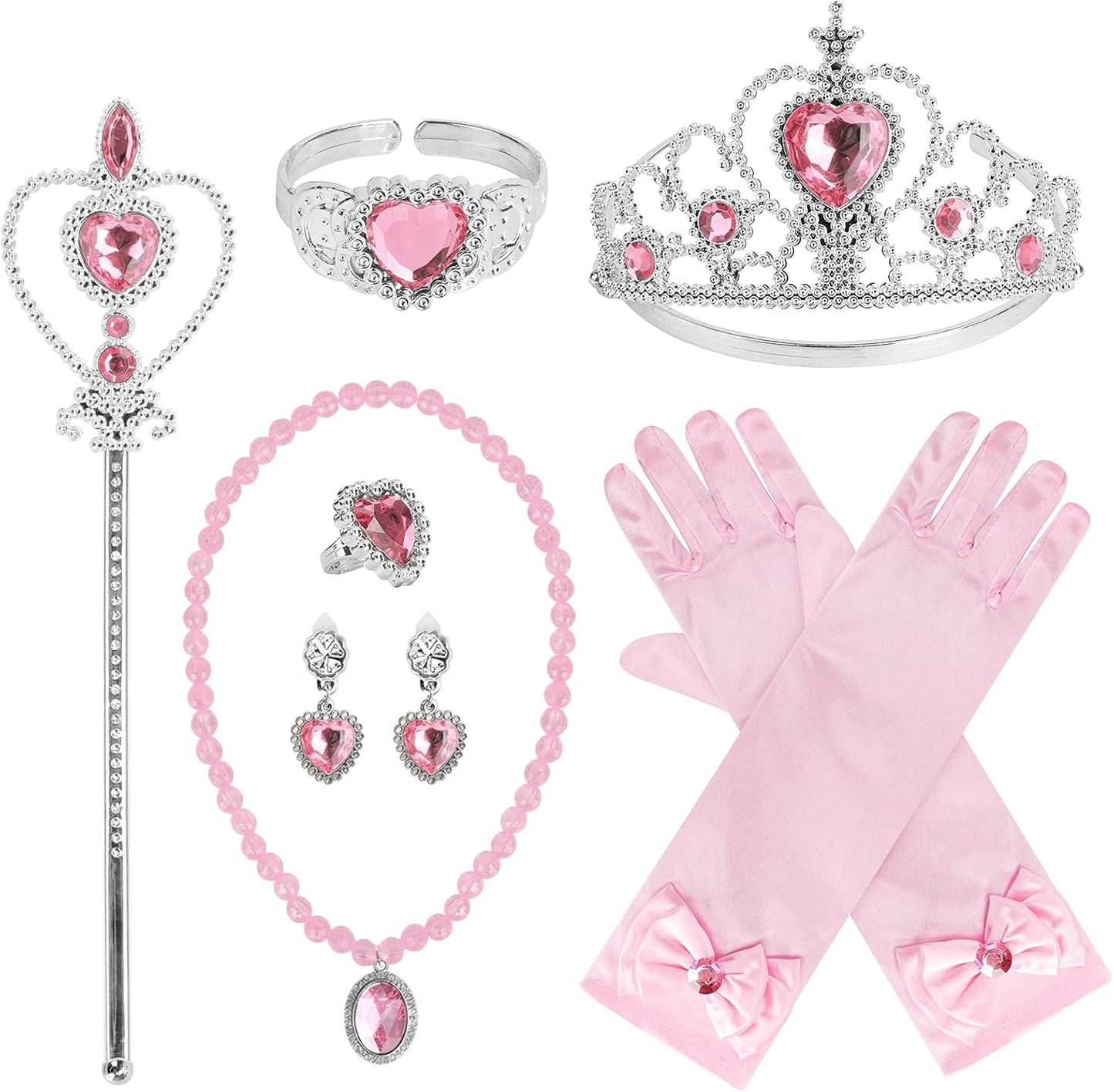 Dress Up Party Accessories for Princess Costume Gloves Tiara Wand Necklace Earrings