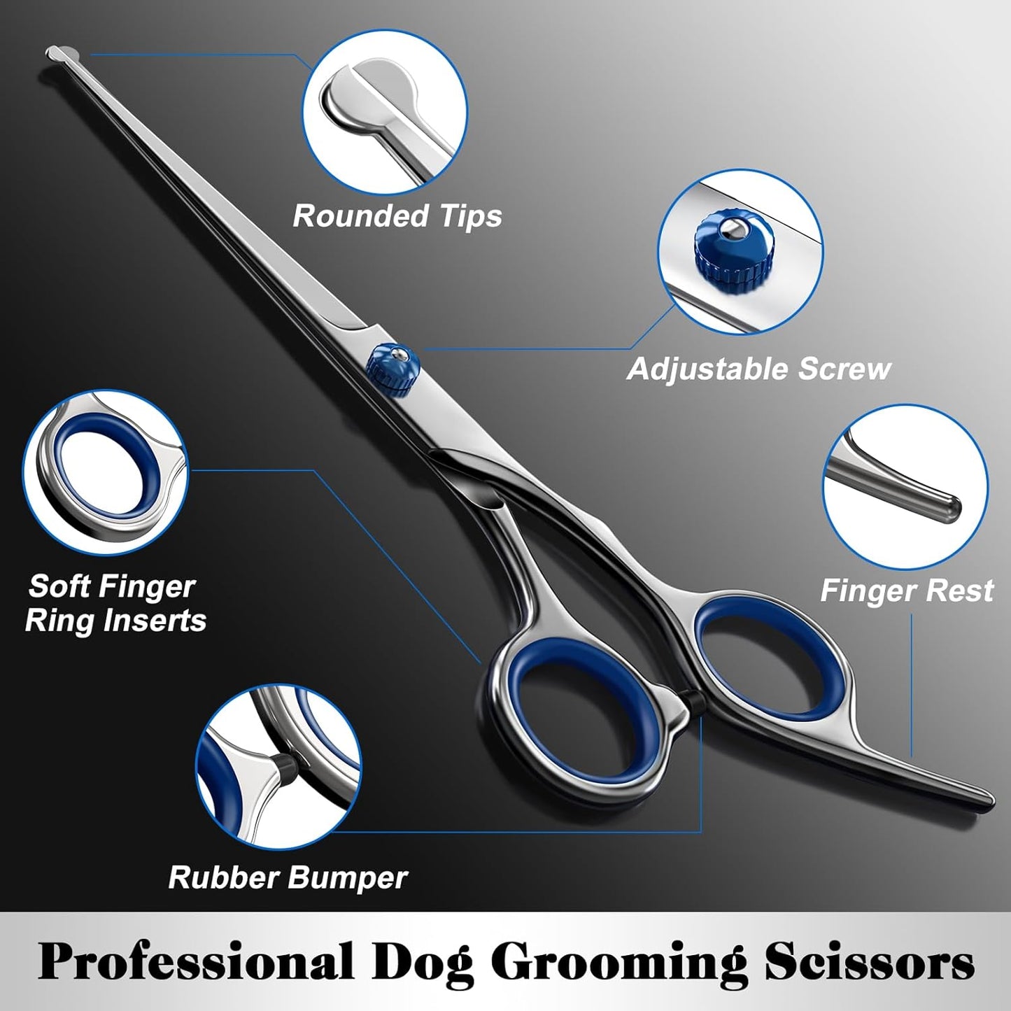 4 in 1 Dog & Cat Grooming Scissors Kit with Safety Round Tips Sharp & Durable Dog Shears