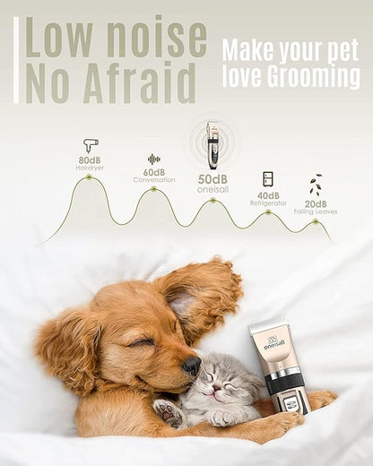 Dog Clipper Low Noise Dog Grooming Kit with Rechargeable Pet Shaver Cordless Electric Quiet