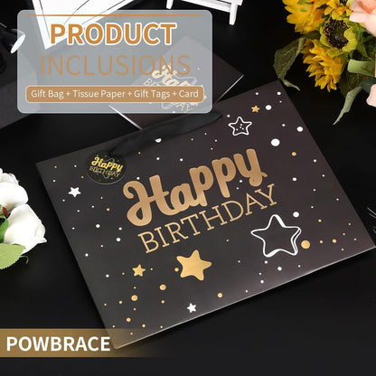 Birthday Gift Bag with Tissue Paper and Greeting Card, 13'x10.2'x4.9' Medium 1-Piece Set