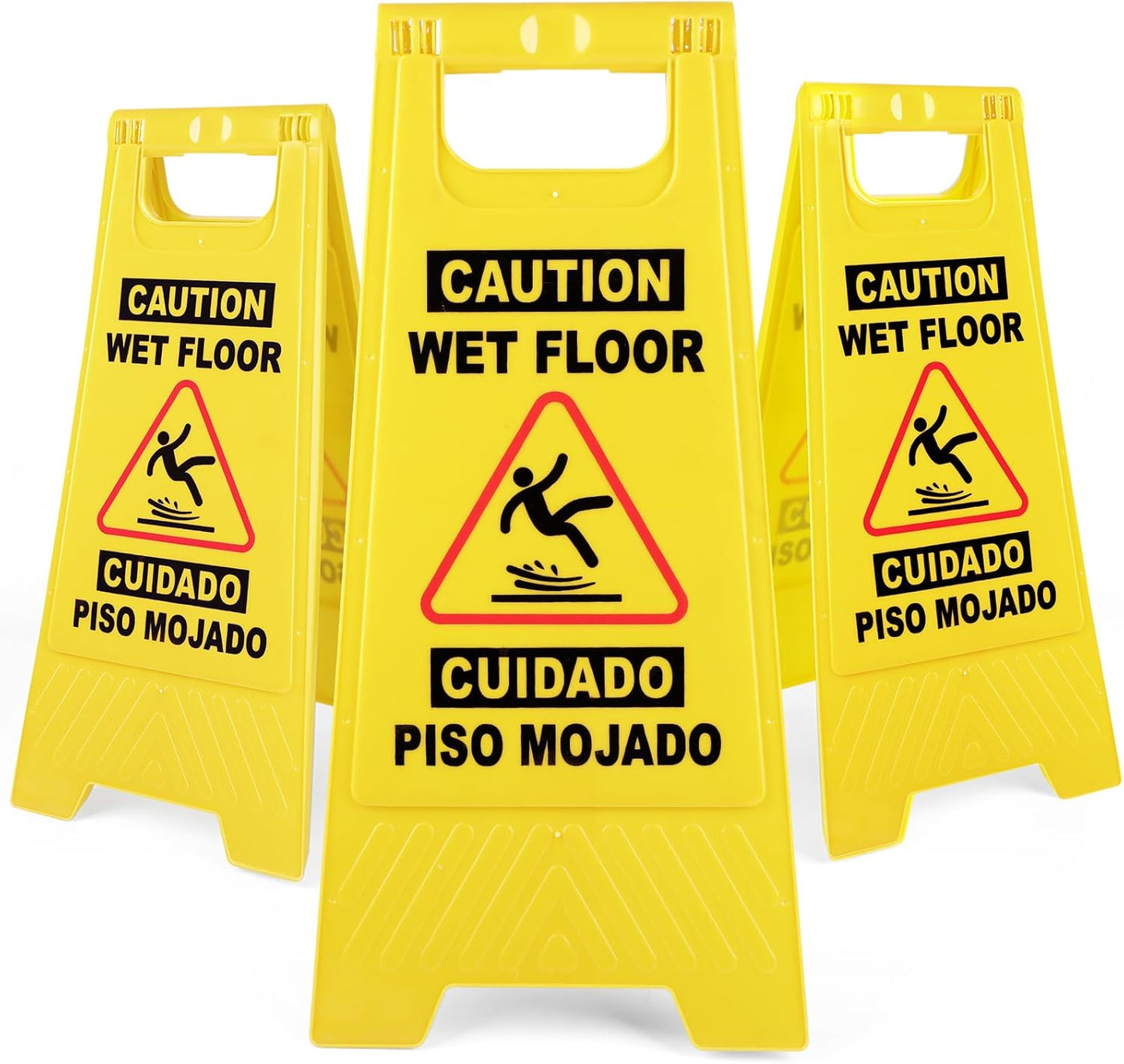 24 Inches Caution Wet Floor Sign 3PCAK Yellow Bilingual Double-Sided Safety Warning Signs A Frame Safety