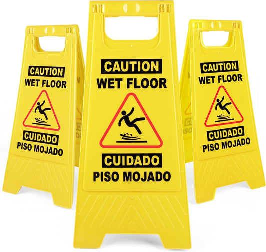 24 Inches Caution Wet Floor Sign 3PCAK Yellow Bilingual Double-Sided Safety Warning Signs A Frame Safety