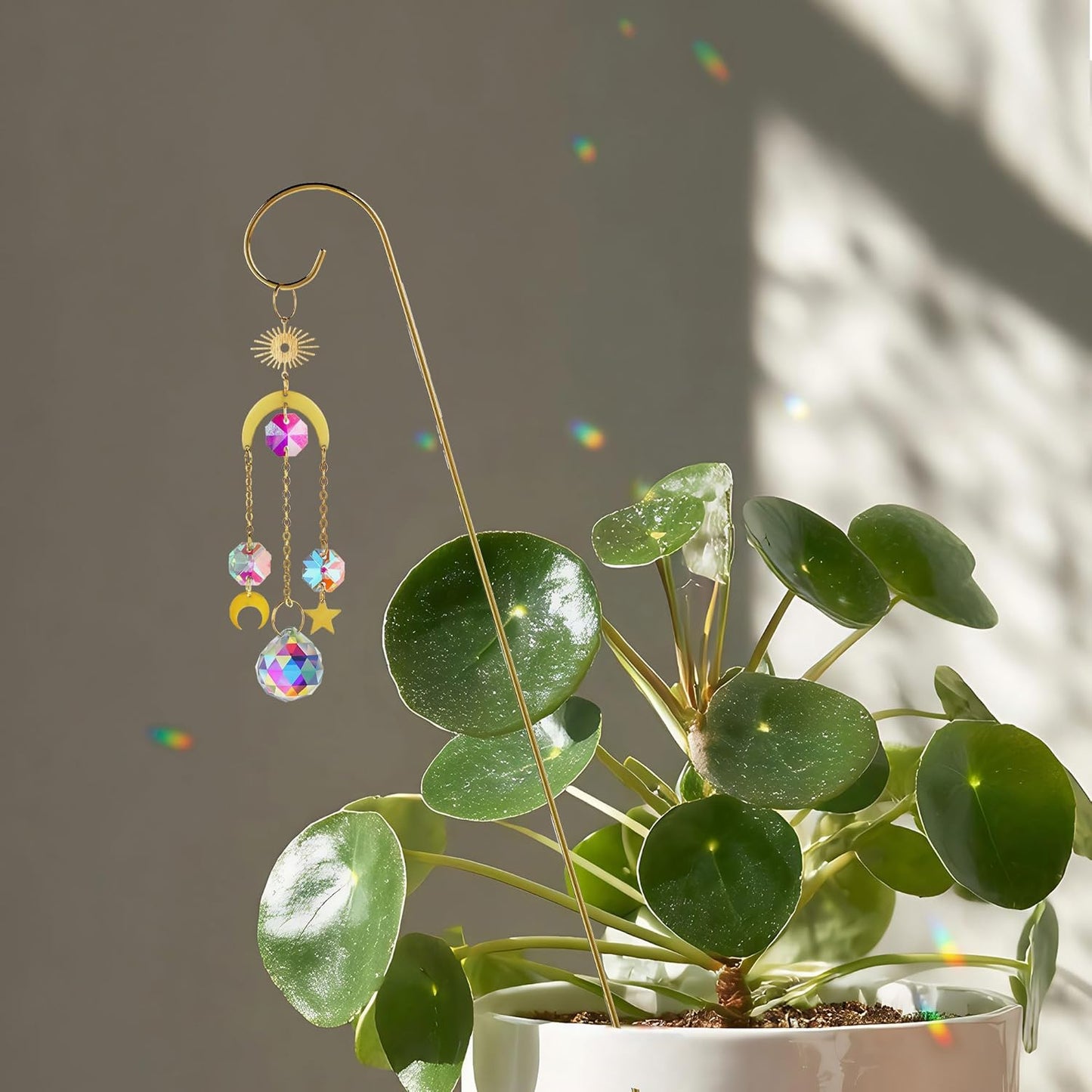 6 Pack Small Trellis for Potted Plants Indoor with Colorful Crystal Sun Catcher 13.5'' Metal Plant Stake