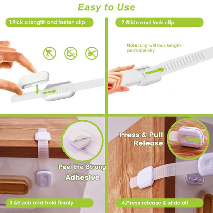 Child Proof Cabinet Locks (4 Packs), Baby Toddlers Locks for Drawers Refrigerator Safety Latches for Kids Pets, Durable Safe ABS Material Strong