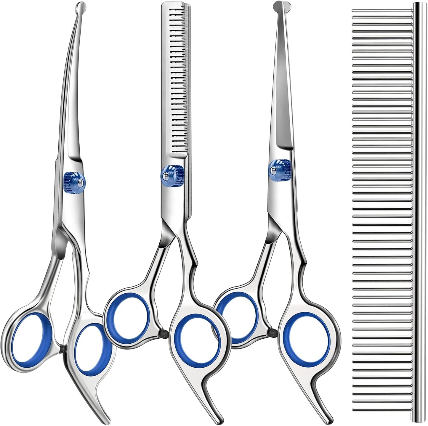 4 in 1 Dog & Cat Grooming Scissors Kit with Safety Round Tips Sharp & Durable Dog Shears