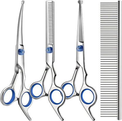 4 in 1 Dog & Cat Grooming Scissors Kit with Safety Round Tips Sharp & Durable Dog Shears