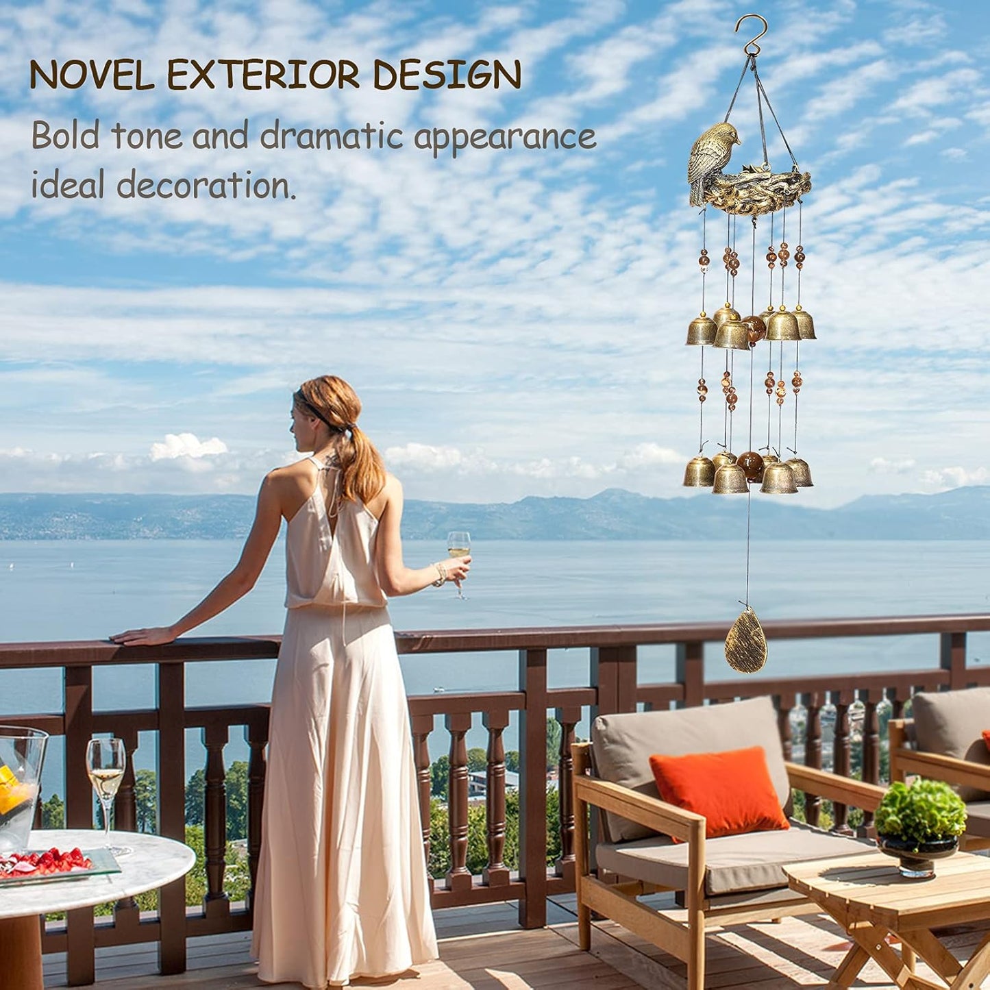 Wind Chimes for Outside with 12 Wind Bells for Glory Mothers Love Gift Bird Bells Chimes Hanging Decoration
