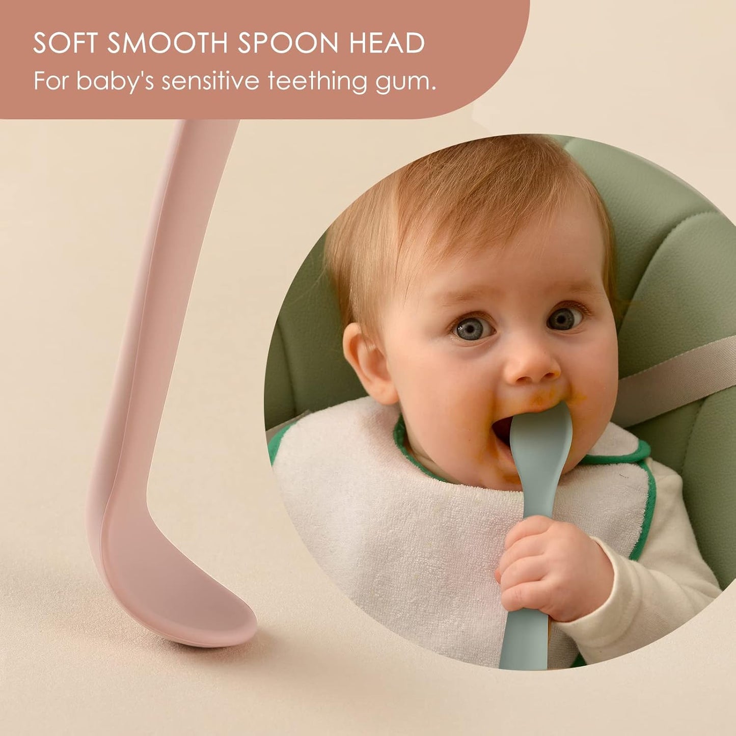 6 Piece Silicone  Baby Feeding Spoons First Stage Infant Spoons Soft-Tip Easy on Gums  Baby Training Spoon