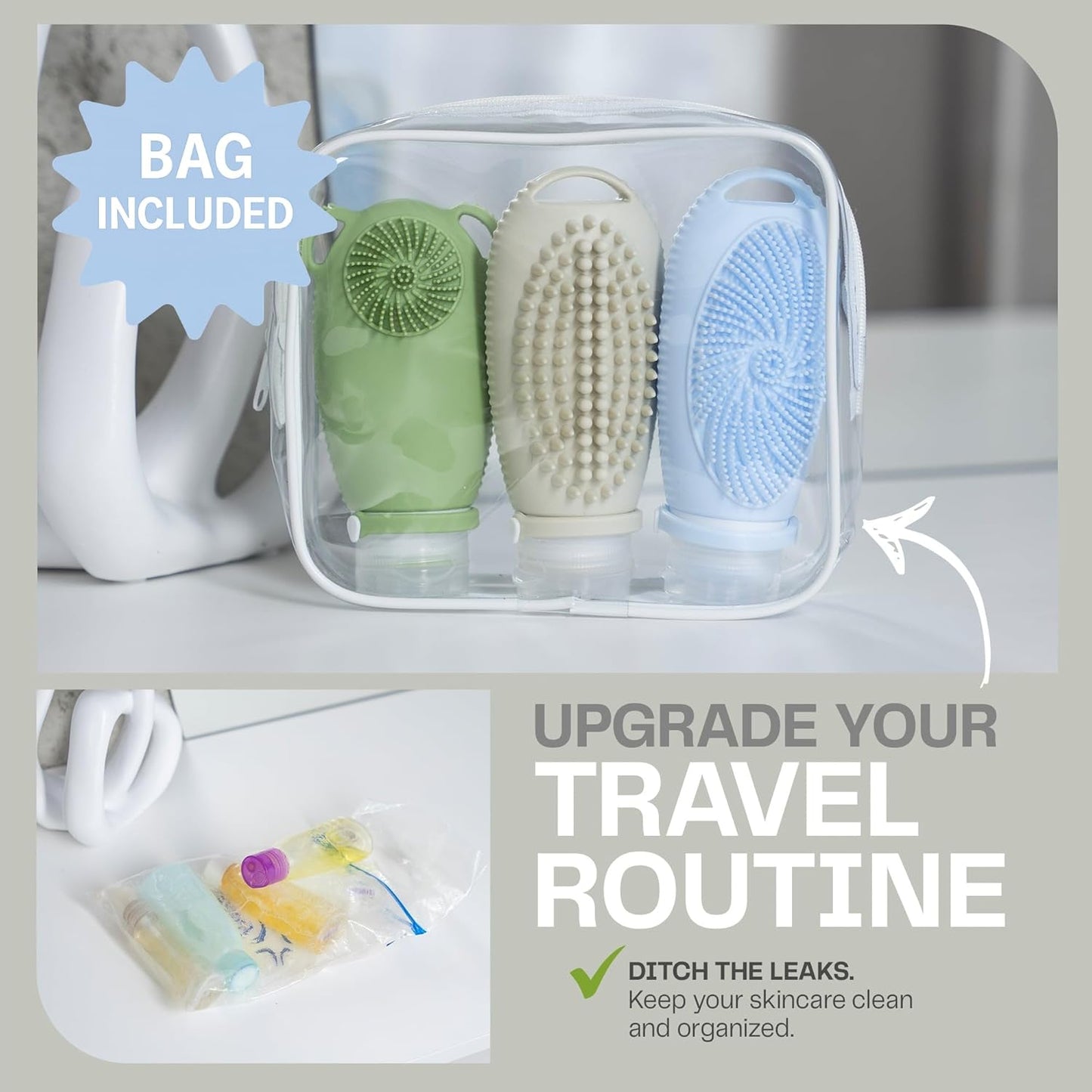 3 Pack 3.4 oz with TSA Bag TSA-Approved Leakproof Toiletry Containers Refillable Shampoo Bottles