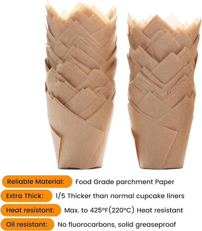 200pcs Natural Tulip Cupcake Liners for Baking Cups Unbleached European Parchment paper