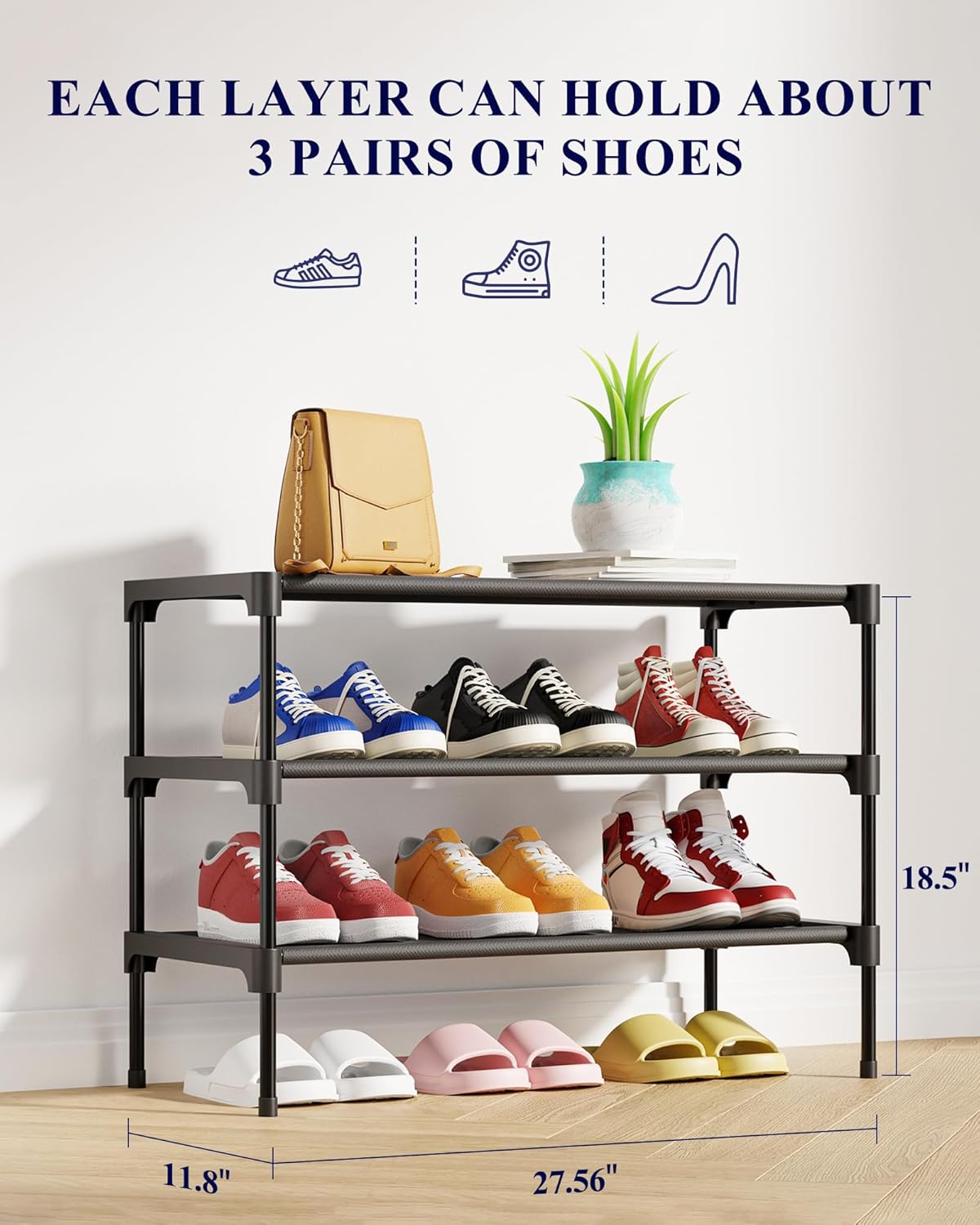 Non-Woven Shoe Rack Shelf, Shoe Organizer for Closet, Entryway, Garage & Corridor, Stackable Shoe