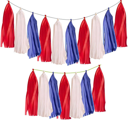 30 Pack Red White & Blue Paper Tassels Garland Banner  Patriotic Tassel Decor for Birthday Baby Shower
