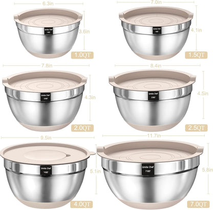 26PCS Stainless Steel Khaki Bowls with Grater Attachments Non Slip Bottoms & Kitchen