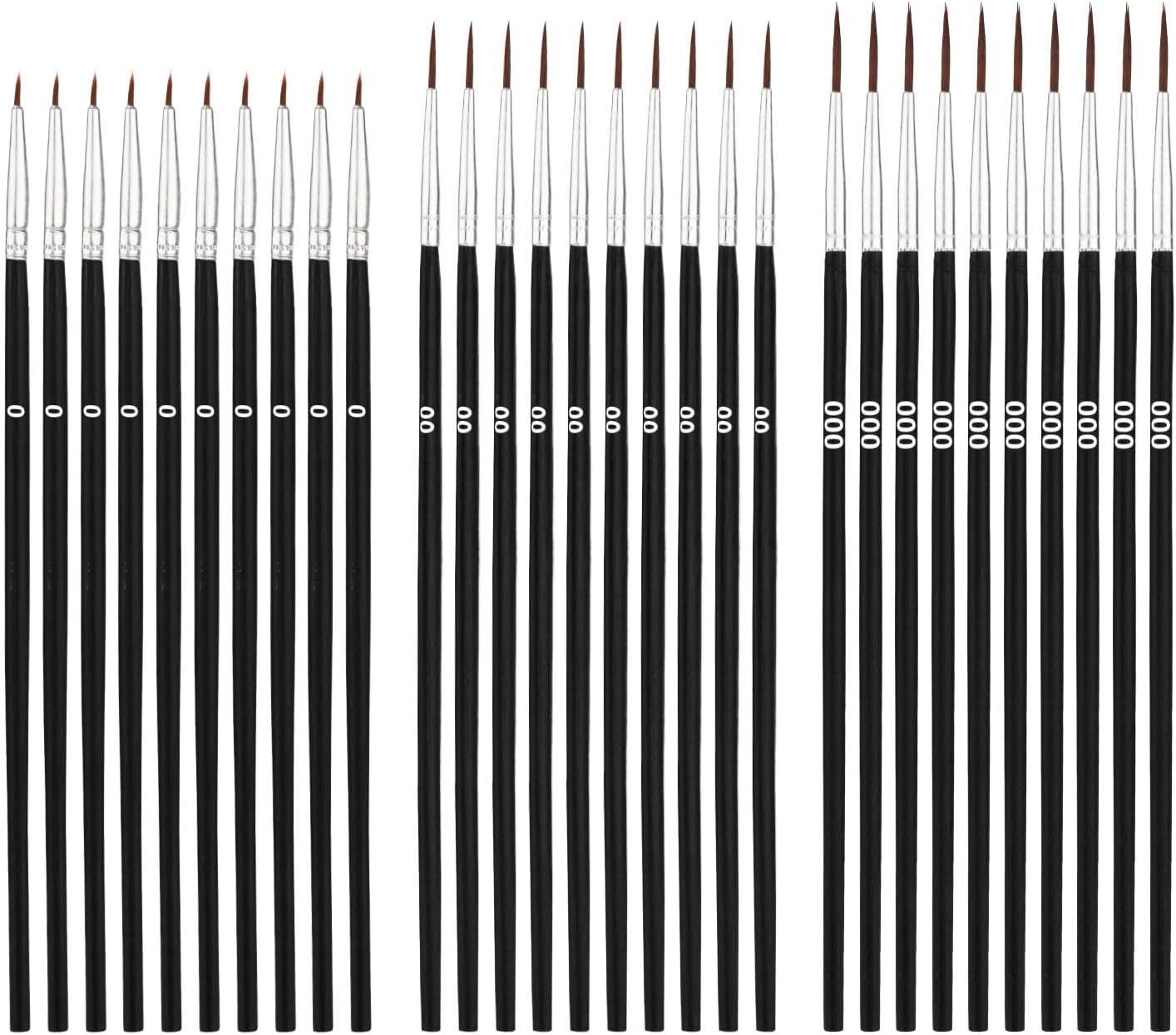 30pcs Detail Paint Brushes Fine Tip Paint Brush with 3 Sizes #0#00#000 Mini Tiny Miniature Fine Paint Liner Brush