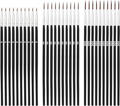 30pcs Detail Paint Brushes Fine Tip Paint Brush with 3 Sizes #0#00#000 Mini Tiny Miniature Fine Paint Liner Brush