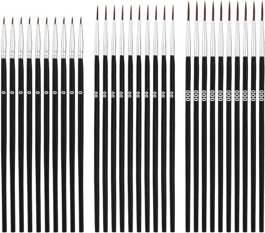 30pcs Detail Paint Brushes Fine Tip Paint Brush with 3 Sizes #0#00#000 Mini Tiny Miniature Fine Paint Liner Brush