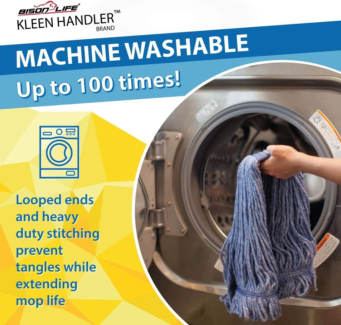 Pack of 3 Cleaning Mop Heavy Duty Commercial Replacement Wet Industrial Blue Cotton Looped