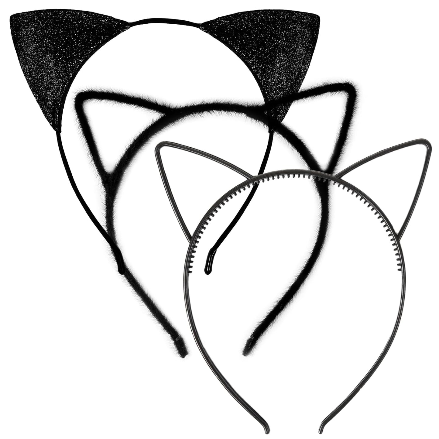 Cat Ears Headbands for Women Adult Black: Halloween Cat Women Costume Outfit Hair Accessories 3 Pack
