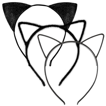 Cat Ears Headbands for Women Adult Black: Halloween Cat Women Costume Outfit Hair Accessories 3 Pack
