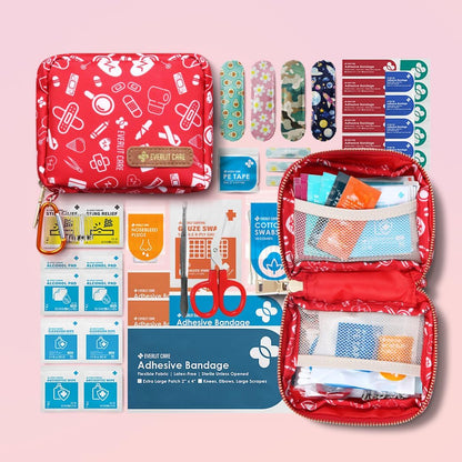 105 Medical Essentials Organized in Portable Storage Bag Pocket Size Kids First Aid Kit with D Ring