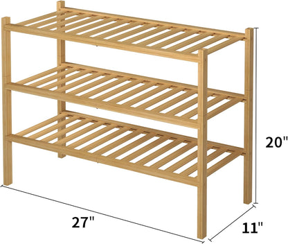 3 Tier Bamboo Shoe Rack for Closet Free Standing Wood Shoe Shelf Storage Organizer