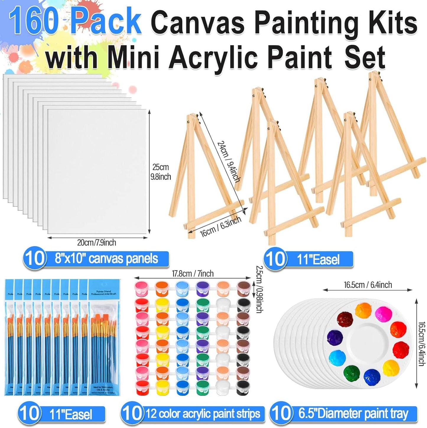 150pcs Painting Supplies Kit for Adults 8 * 10In Canvas Boards with Easel Stand 12 Colors Acrylic Paint Set