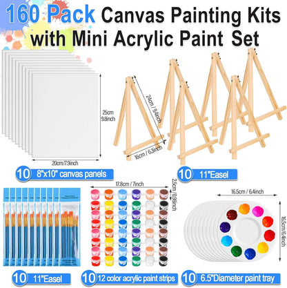 150pcs Painting Supplies Kit for Adults 8 * 10In Canvas Boards with Easel Stand 12 Colors Acrylic Paint Set