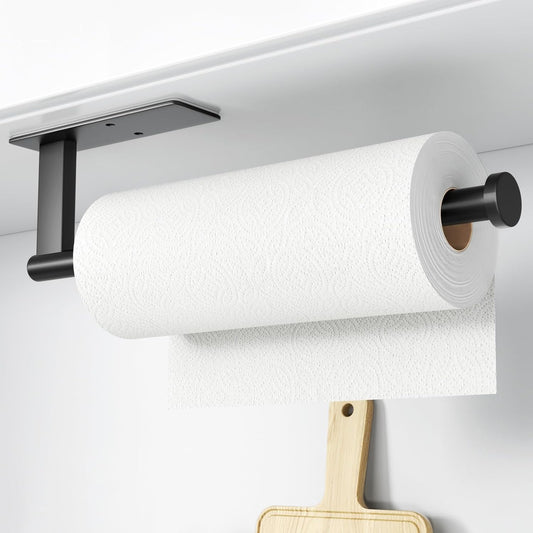Stainless Steel Paper Towel Holder Wall Mount Self-Adhesive or Drilling Matte Black Towel Rack for Kitchen