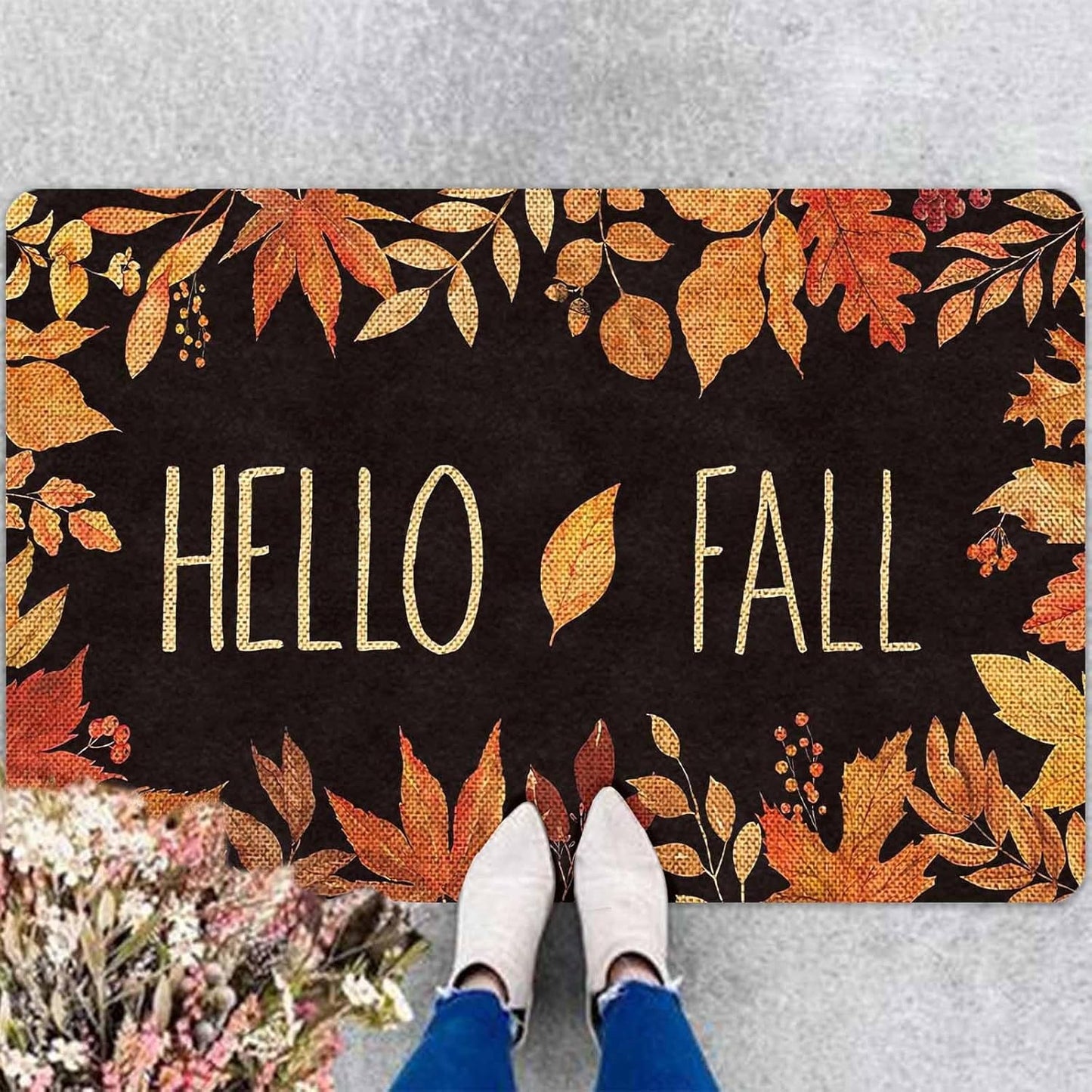 Hello Door Mat Fall Door Mat Fall Maple Leafs Doormat for Indoor Outdoor Entrance Floor Mats Non Slip