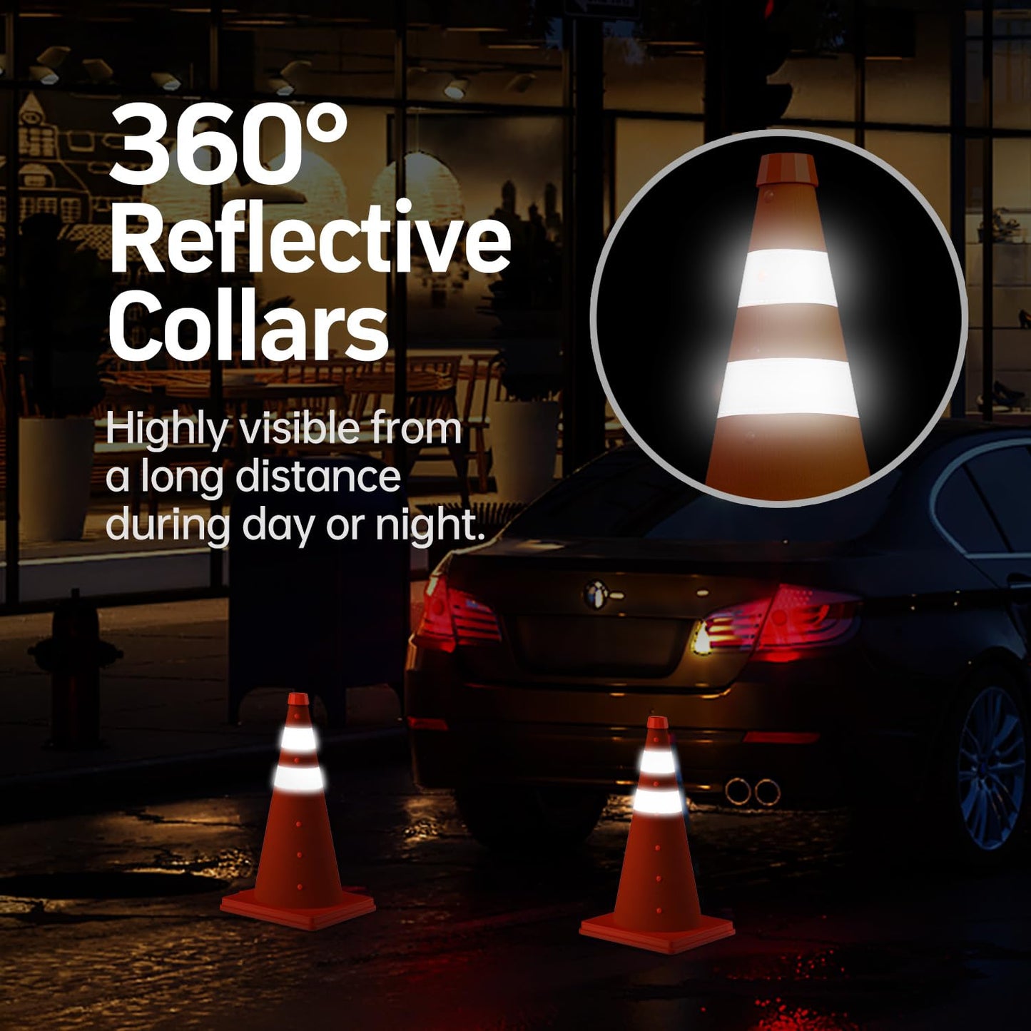 18 Inch Collapsible Traffic Safety Cones Orange Cones Multi Purpose Pop-up Cones with Reflective Collar