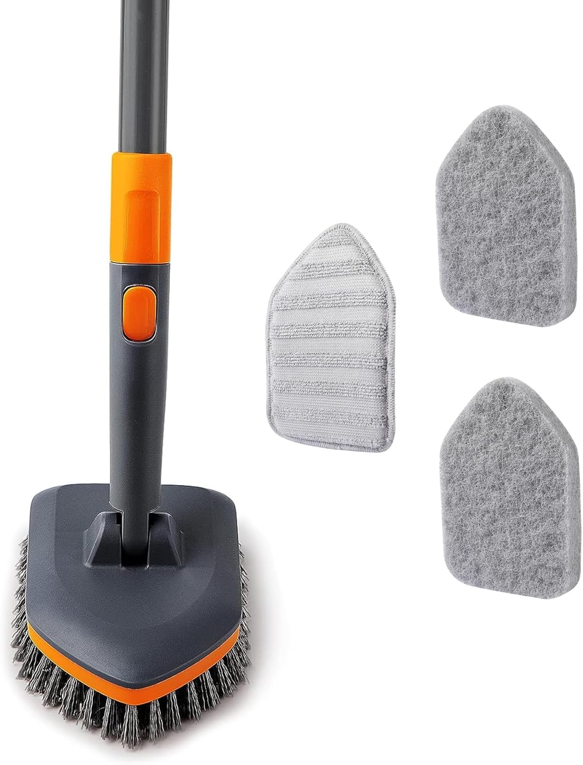 Scrubber Brush with 3 Different Function Cleaning Heads and 56" Extendable Long Handle-No Scratch Shower