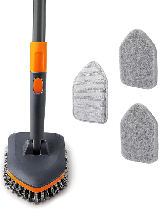 Scrubber Brush with 3 Different Function Cleaning Heads and 56" Extendable Long Handle-No Scratch Shower