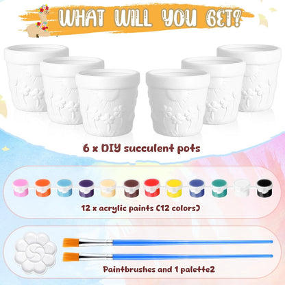 6 Set Ceramics to Paint DIY Ceramic Succulent Planter Pots Paint Your Own Flower Pots Craft Kit Unpainted