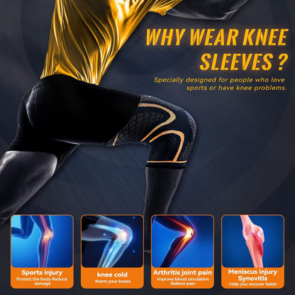 2 pack Knee Supports Copper Compression Knee Sleeve for Knee Pain Arthritis Sports