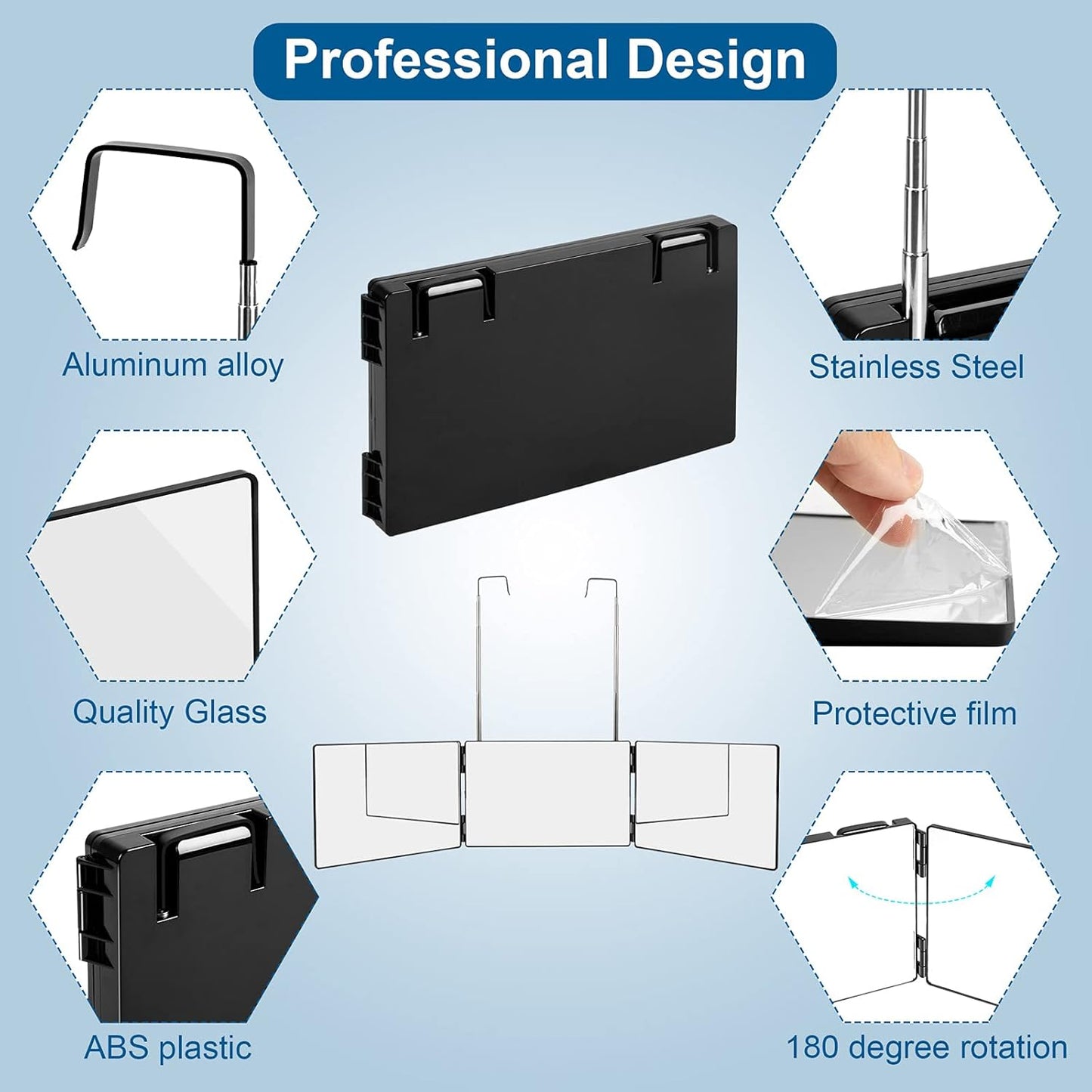 360 Haircuts Men for Barber Use Tools to See Back of Head Tri Fold Mirror with Portable Height