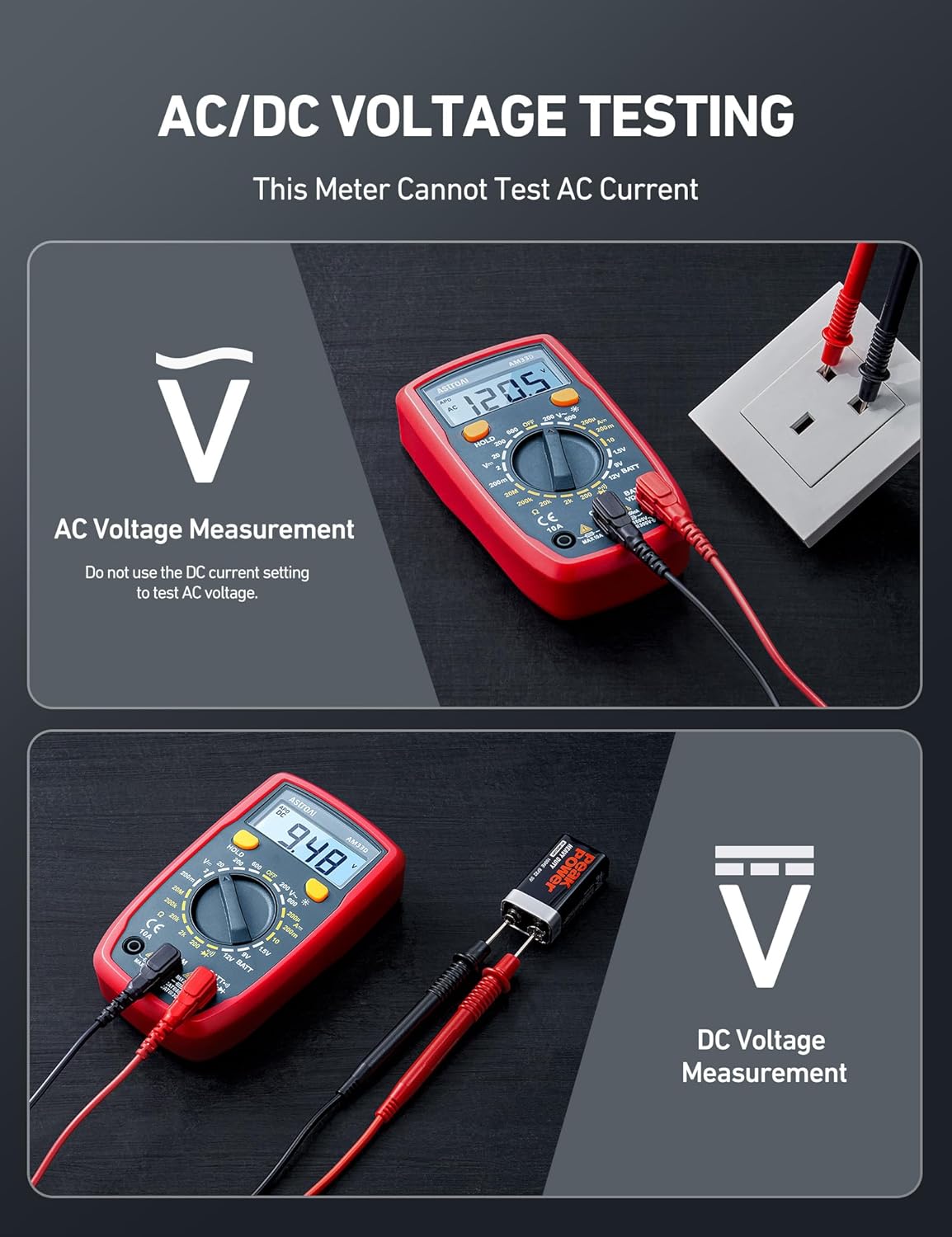 Digital Multimeter Tester 2000 Counts with DC AC Voltmeter and Ohm Volt Amp Meter