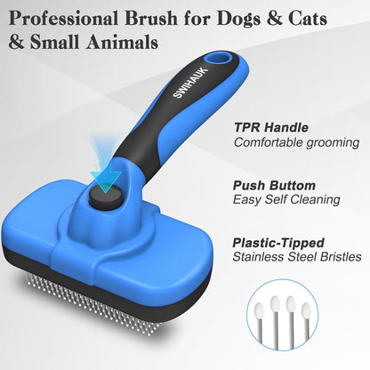 Self Cleaning Slicker Brush Skin Friendly Deshedding Grooming Tool for Dogs & Cats, Suitable for Shedding & Haired Pets
