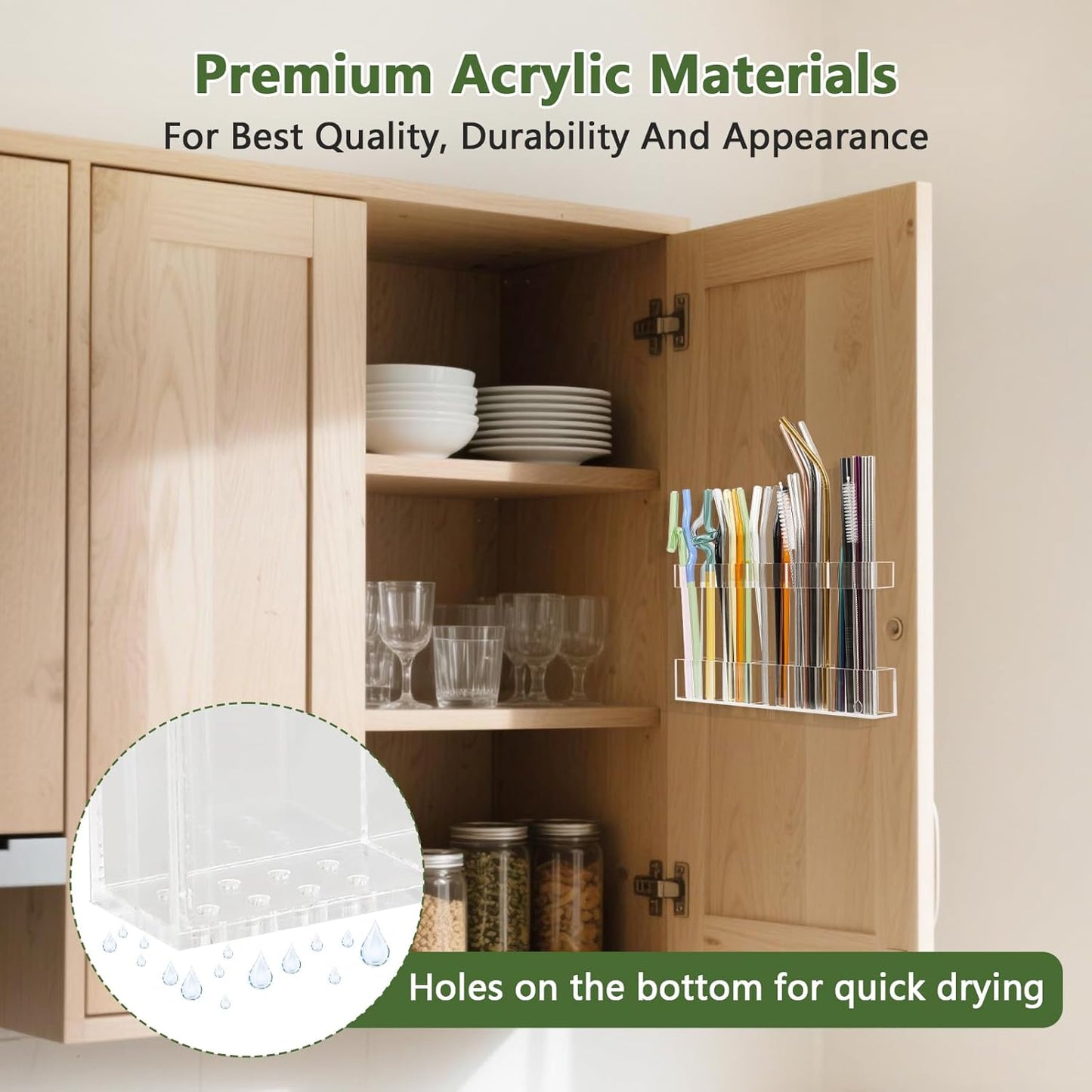 Acrylic Straw Holder for Cabinet Door  Reusable Tumbler Straw Organizer Storage Small Kitchen Accessories Container