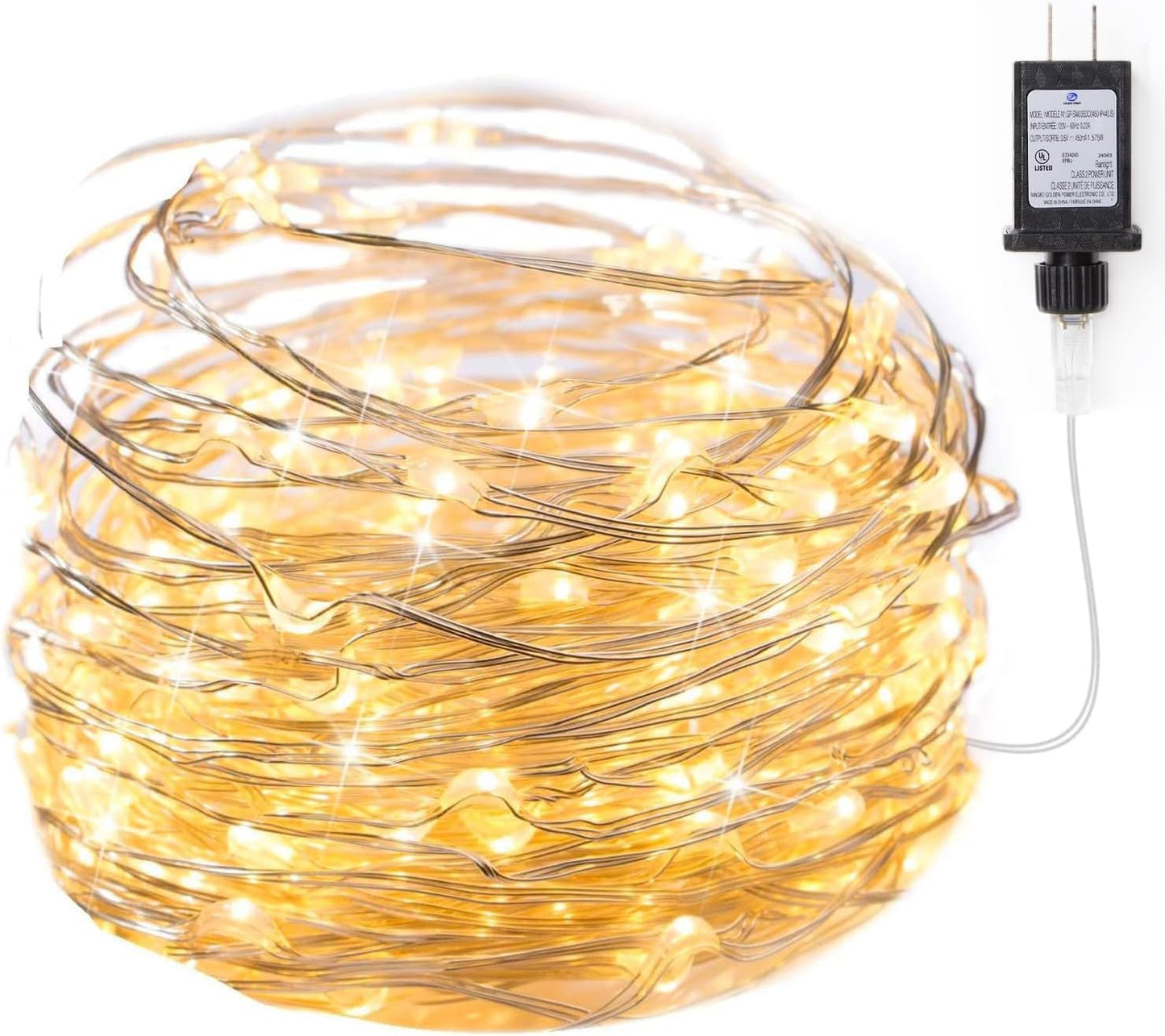 Fairy Lights Plug in 33Ft 100 LEDs Waterproof Silver Wire Firefly Lights Adaptor Included, Starry String Lights for Wedding