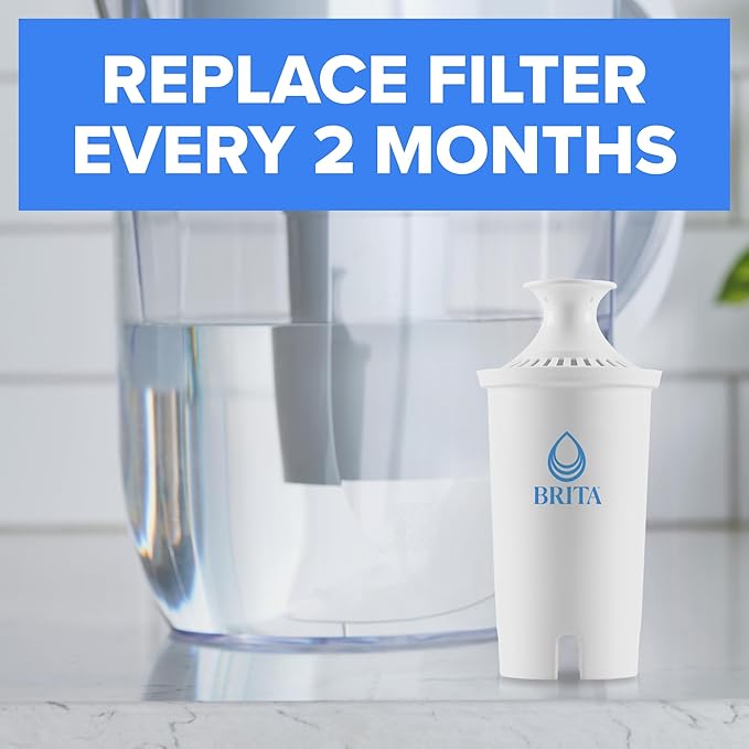 Standard Water Filter for Pitchers and Dispensers BPA-Free Reduces Copper Cadmium and Mercury Impurities, Lasts Two