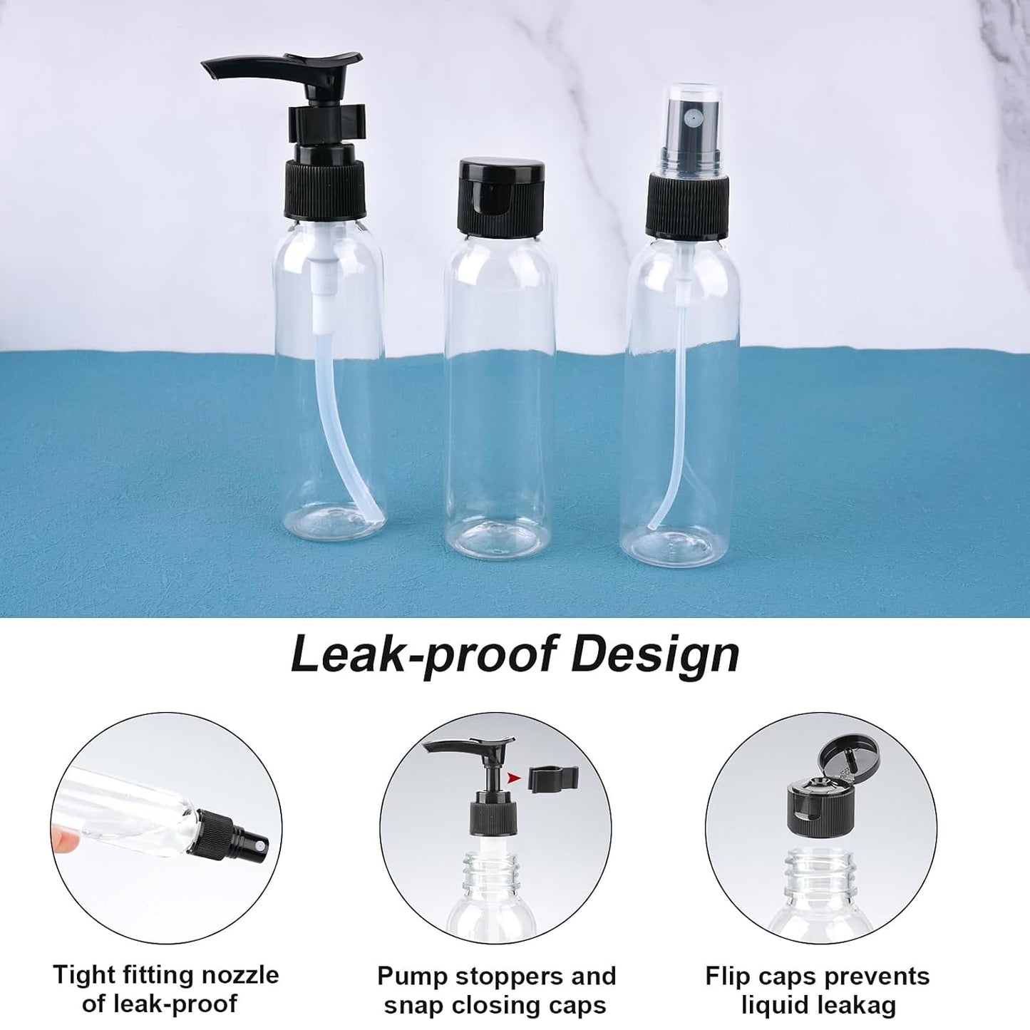 13 Pack 2oz TSA Approved Toiletry Bottles Leak Proof Travel Kit for Women Men TSA Clear Toiletry