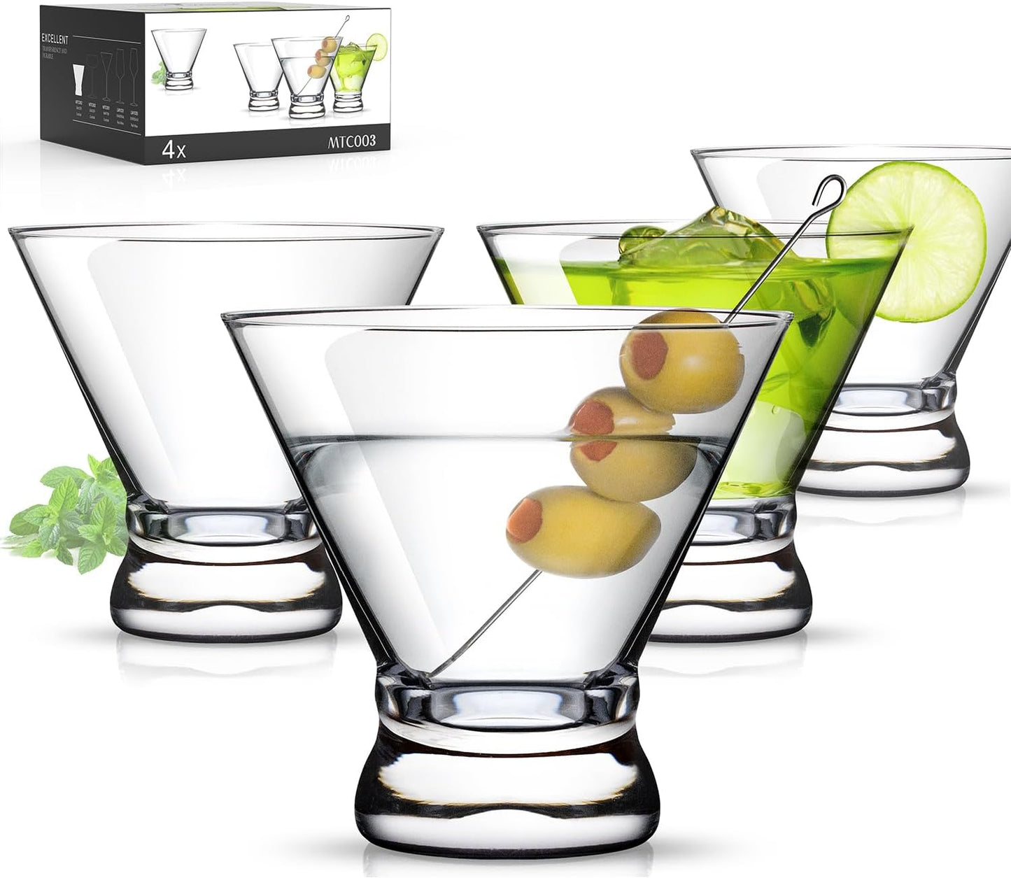 Glasses Set of 4 Stemless Martini Cocktail Glasses for Margarita Manhattan Cosmopolitan Home Bar, Evening Parties, Birthdays