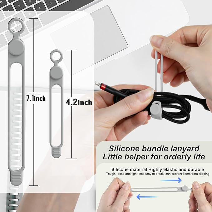 Silicone Cable Ties Cord Organizer for Cable Management 16PCS 4.2" and 7.1" Reusable Cable Organizer