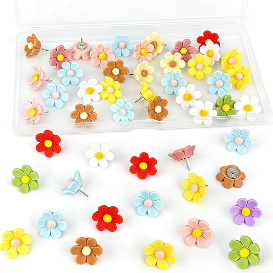 50 Pcs Flower Push Pins Colorful Decorative Floral Thumb Tacks for Bulletin Board Cork Board Wall Travel Map