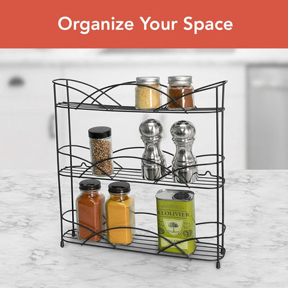 3 Tier Spice Rack Organizer Black Countertop Wire Shelf Spice Rack for Modern Kitchen Pantry Cabinet