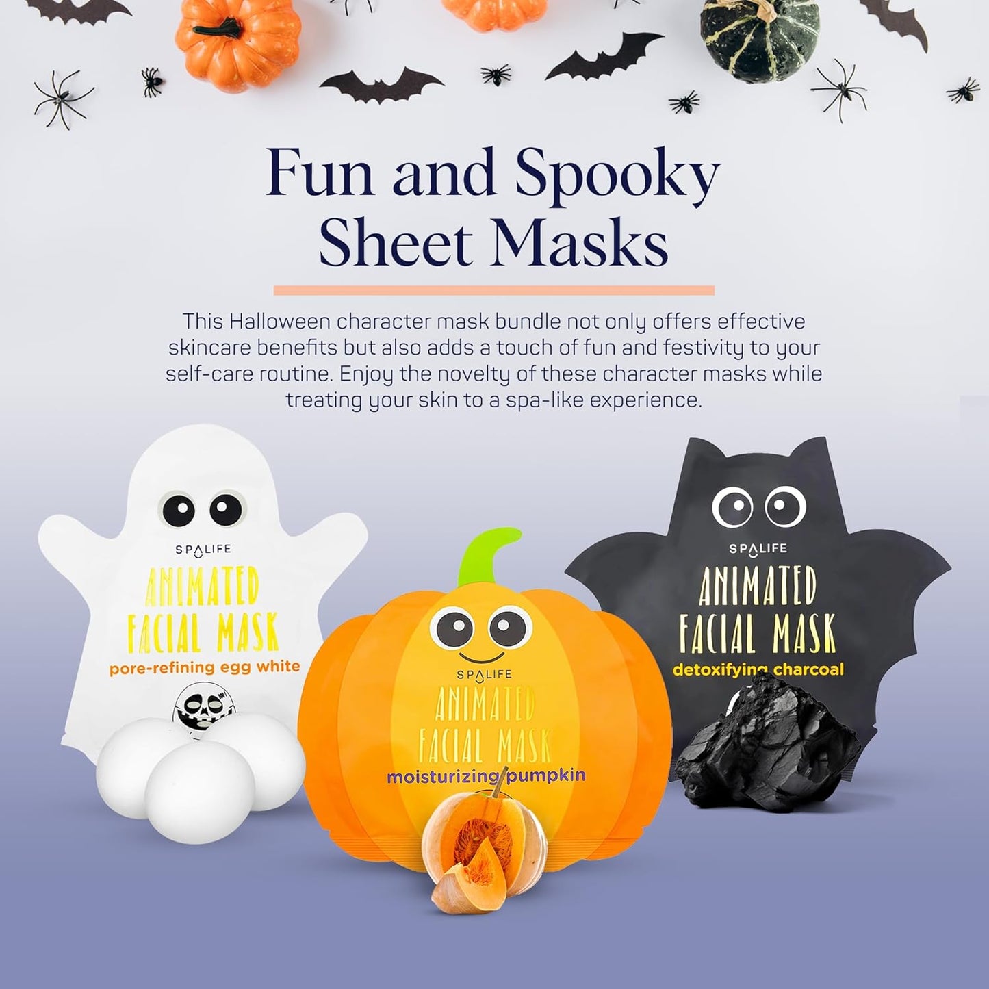 Sheet Bundle  Pumpkin Ghost Bat  Halloween Character Mask Bundle  Face Masks for Skin Care  Moisturizing